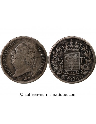 Louis XVIII 01-févr franc Argent 1824 Q Perpignan
