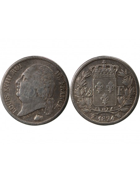 Louis XVIII 01-févr franc Argent 1824 W Lille