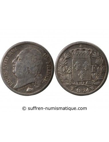 Louis XVIII 01-févr franc Argent 1824 W Lille