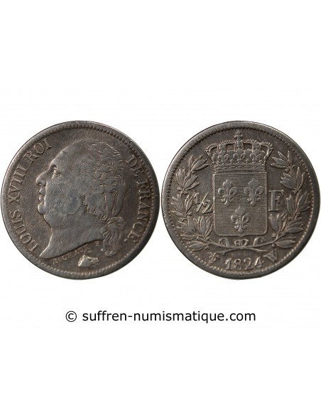 Louis XVIII 01-févr franc Argent 1824 W Lille