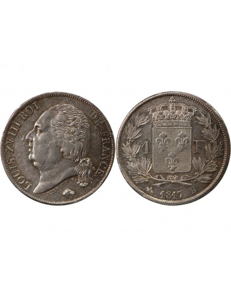 LOUIS XVIII - FRANC ARGENT 1817 B ROUEN