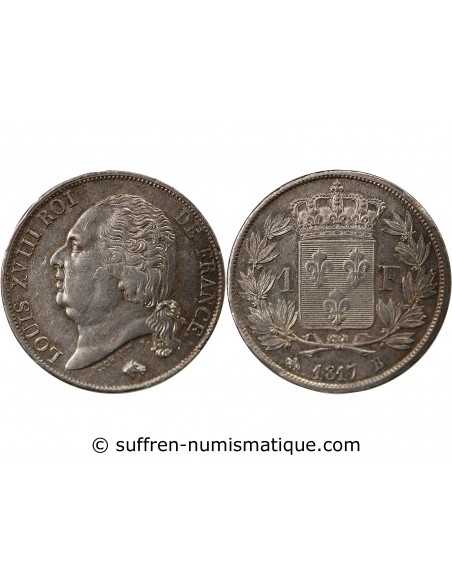 LOUIS XVIII - FRANC ARGENT 1817 B ROUEN
