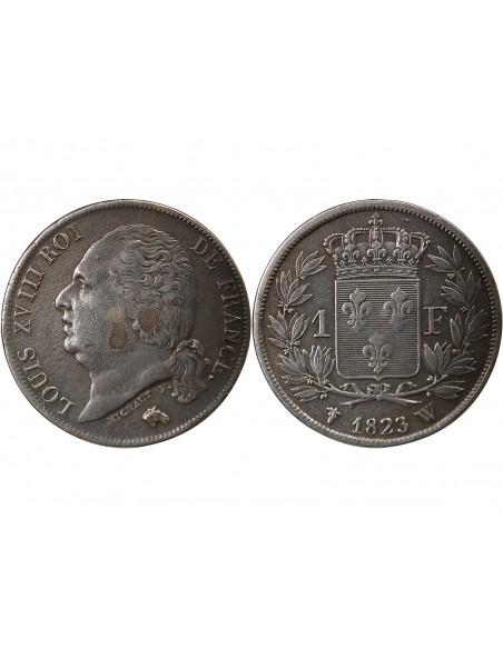 Louis XVIII 1 franc Argent 1823 W Lille