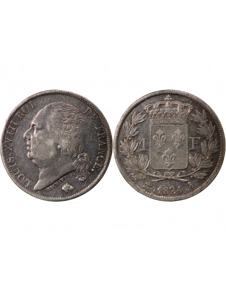 Louis XVIII 1 franc Argent 1824 A Paris