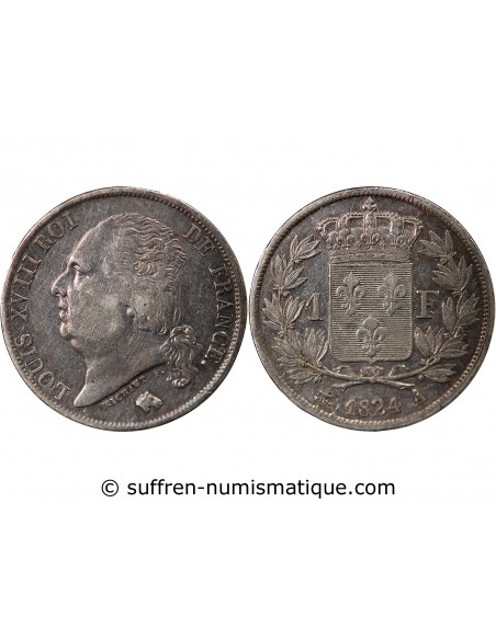 Louis XVIII 1 franc Argent 1824 A Paris
