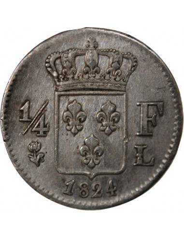 LOUIS XVIII - 1/4 FRANC ARGENT 1824 L BAYONNE
