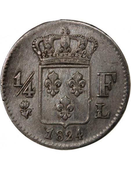 LOUIS XVIII - 1/4 FRANC ARGENT 1824 L BAYONNE