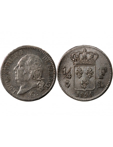 LOUIS XVIII - 1/4 FRANC ARGENT 1824 L BAYONNE