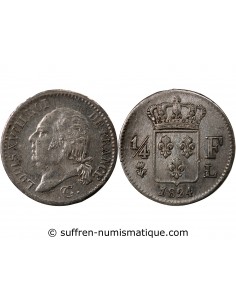 LOUIS XVIII - 1/4 FRANC ARGENT 1824 L BAYONNE
