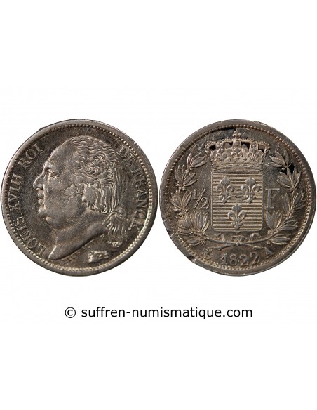 Louis XVIII 01-févr franc Argent 1822 A Paris