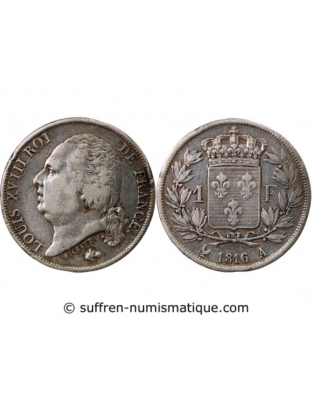 Louis XVIII 1 franc Argent 1816 A Paris