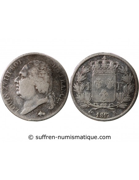 Louis XVIII 1 franc Argent 1817 K Bordeaux
