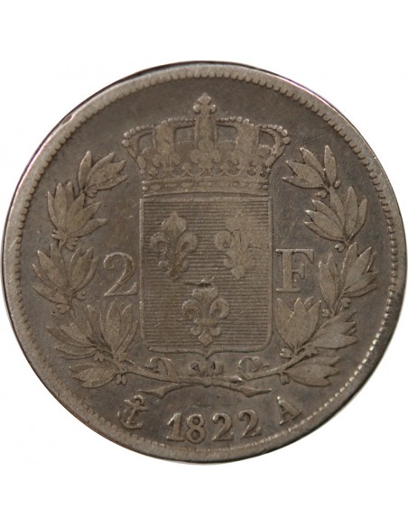 Louis XVIII 2 francs Argent 1822 A Paris