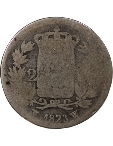 LOUIS XVIII - 2 FRANCS ARGENT 1823 W LILLE