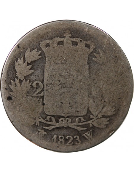 LOUIS XVIII - 2 FRANCS ARGENT 1823 W LILLE