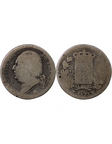 LOUIS XVIII - 2 FRANCS ARGENT 1823 W LILLE