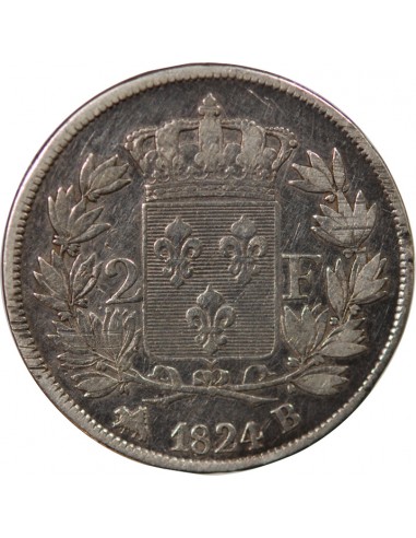 Louis XVIII 2 francs Argent 1824 B Rouen