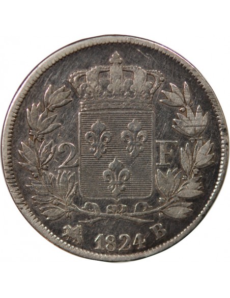 Louis XVIII 2 francs Argent 1824 B Rouen
