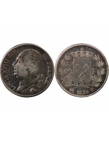 Louis XVIII 2 francs Argent 1824 B Rouen