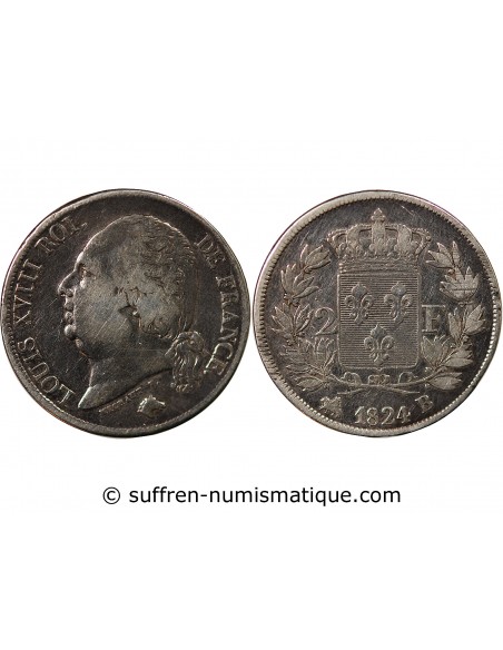 Louis XVIII 2 francs Argent 1824 B Rouen