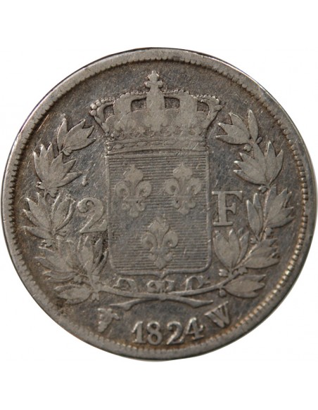 Louis XVIII 2 francs Argent 1824 W Lille