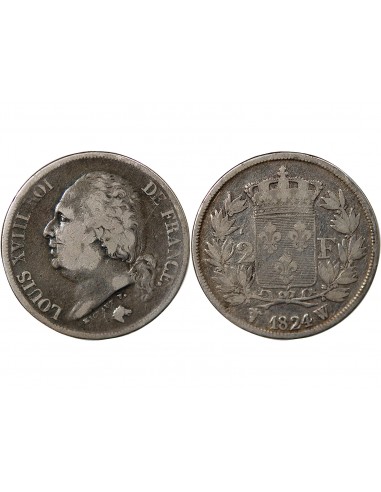 Louis XVIII 2 francs Argent 1824 W Lille