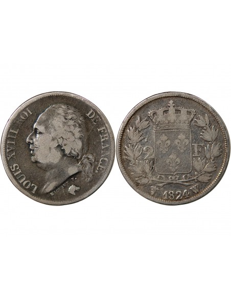 Louis XVIII 2 francs Argent 1824 W Lille