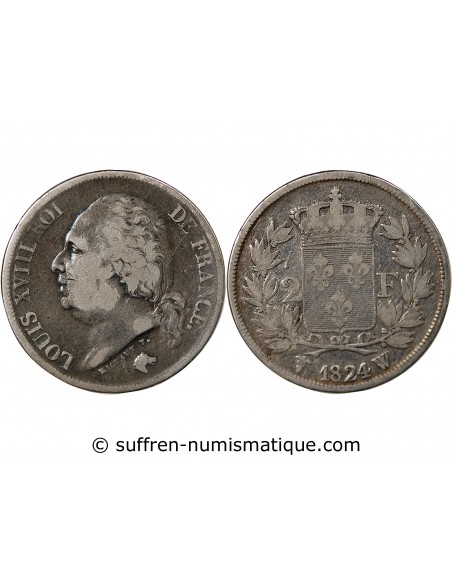 Louis XVIII 2 francs Argent 1824 W Lille