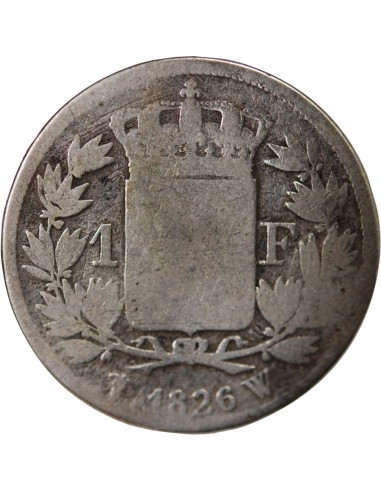 CHARLES X - 1 FRANC ARGENT, TRANCHES EN CREUX, 5 FEUILLES - 1826 W LILLE
