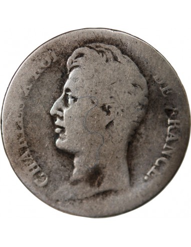 CHARLES X - 1 FRANC ARGENT, TRANCHES EN CREUX, 5 FEUILLES - 1826 W LILLE