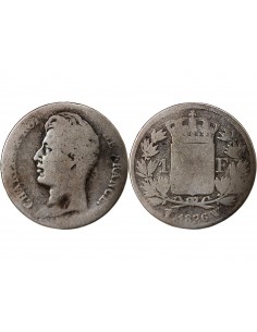 CHARLES X - 1 FRANC ARGENT, TRANCHES EN CREUX, 5 FEUILLES - 1826 W LILLE 2