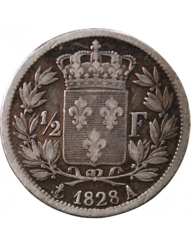 CHARLES X - 1/2 FRANC ARGENT 1828 A PARIS