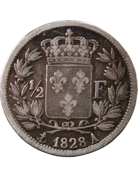 CHARLES X - 1/2 FRANC ARGENT 1828 A PARIS