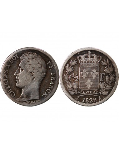 CHARLES X - 1/2 FRANC ARGENT 1828 A PARIS