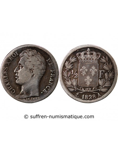CHARLES X - 1/2 FRANC ARGENT 1828 A PARIS