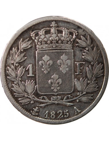 CHARLES X - 1 FRANC ARGENT, TRANCHES EN CREUX, 5 FEUILLES - 1825 A PARIS