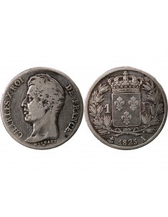 CHARLES X - 1 FRANC ARGENT, TRANCHES EN CREUX, 5 FEUILLES - 1825 A PARIS 2