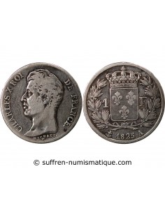 CHARLES X - 1 FRANC ARGENT, TRANCHES EN CREUX, 5 FEUILLES - 1825 A PARIS
