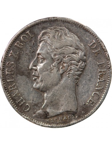 CHARLES X - 1 FRANC ARGENT, TRANCHES EN CREUX, 5 FEUILLES - 1828 A PARIS