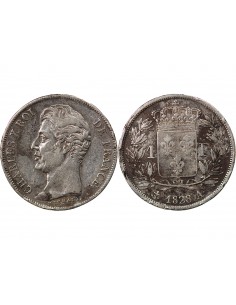 CHARLES X - 1 FRANC ARGENT, TRANCHES EN CREUX, 5 FEUILLES - 1828 A PARIS 2