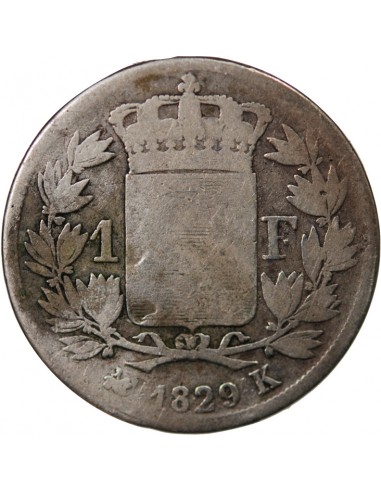 CHARLES X - 1 FRANC ARGENT, 4 FEUILLES - 1829 K BORDEAUX