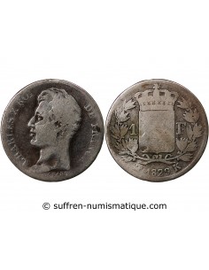 CHARLES X - 1 FRANC ARGENT, 4 FEUILLES - 1829 K BORDEAUX
