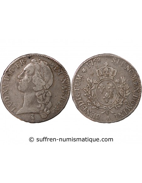 LOUIS XV - ECU ARGENT AU BANDEAU 1758 A PARIS