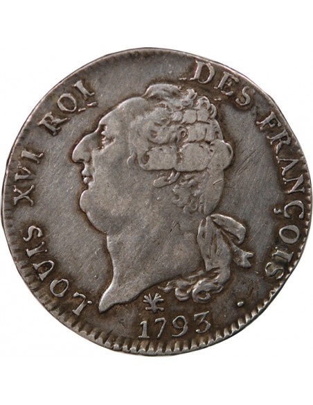 Louis XVI 1 ecu Argent 1793 L Bayonne