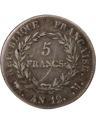 BONAPARTE Ier CONSUL﻿ - 5 FRANCS, ARGENT - AN 12, M TOULOUSE