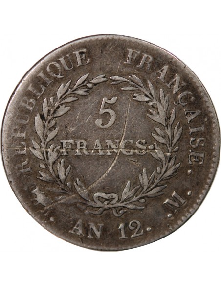 BONAPARTE Ier CONSUL﻿ - 5 FRANCS, ARGENT - AN 12, M TOULOUSE