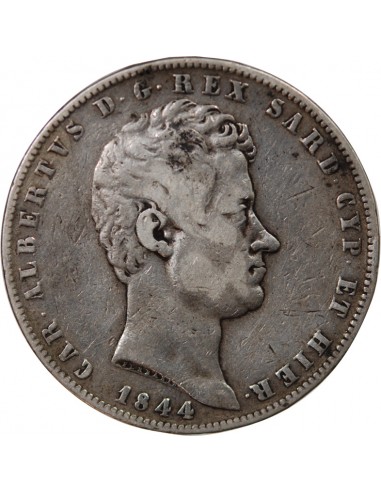 Sardaigne Charles-Albert 5 lire Argent 1844 CL Gênes