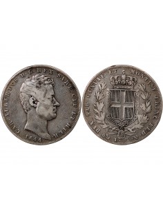 Sardaigne Charles-Albert 5 Lire Argent 1844 CL Gênes 2