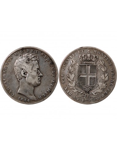 Sardaigne Charles-Albert 5 lire Argent 1844 CL Gênes