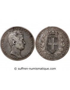 Sardaigne Charles-Albert 5 Lire Argent 1844 CL Gênes